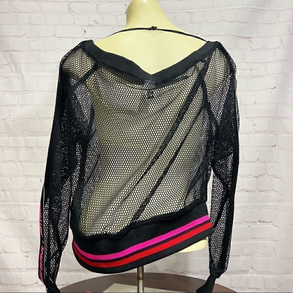 ZUMBA Fitness One Shoulder off shoulder mesh top with bright pink piping XL NWT - Picture 2 of 7